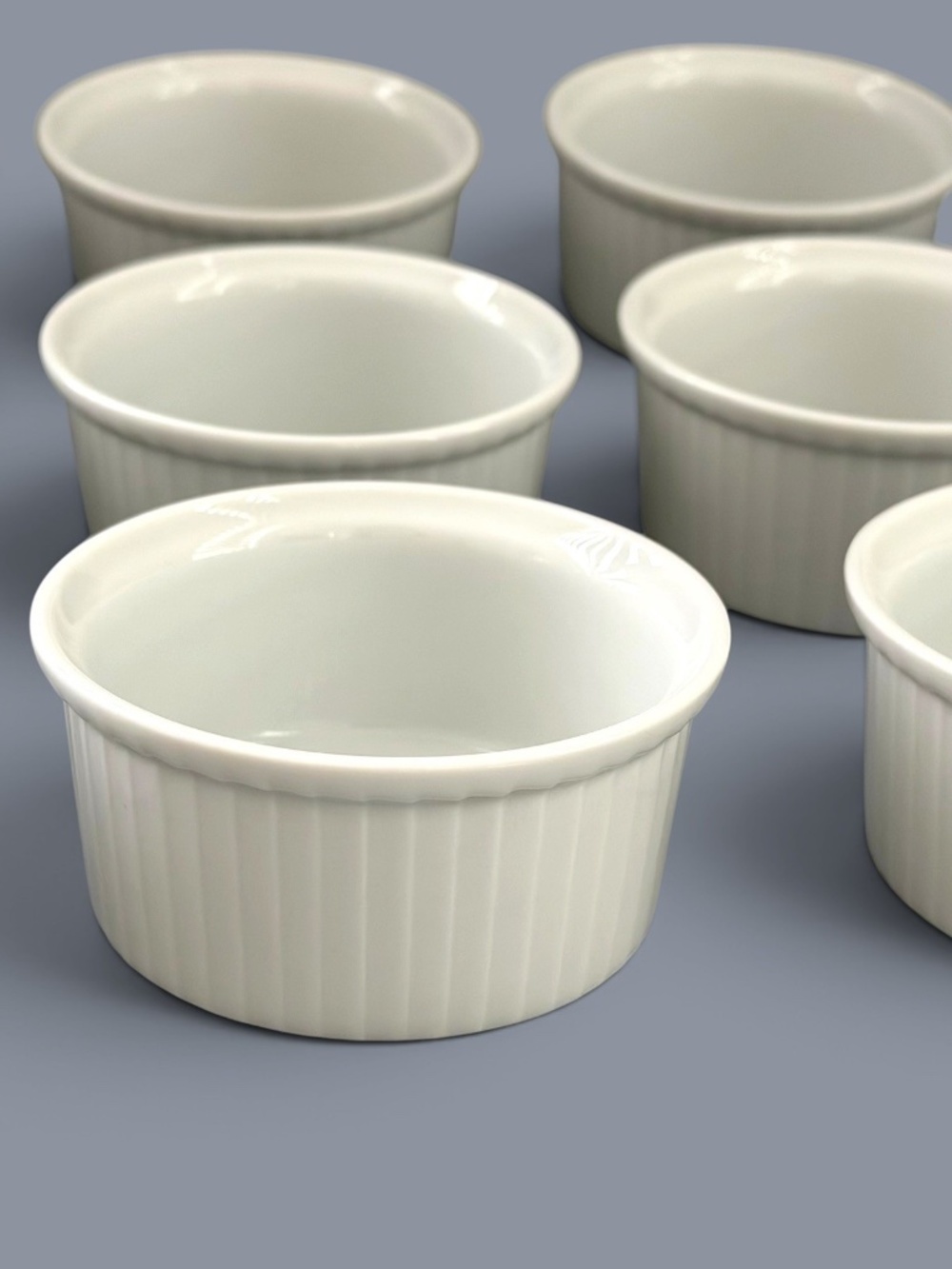 Pillivuyt France Set of 12 White Porcelain Fluted Ramekins 4 oz NEW Souffle Cups